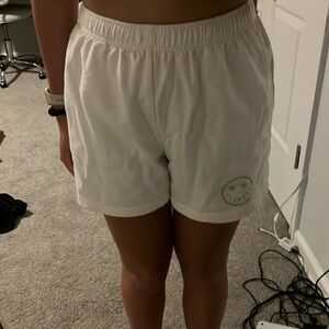 starfit white smiley face sweat shorts